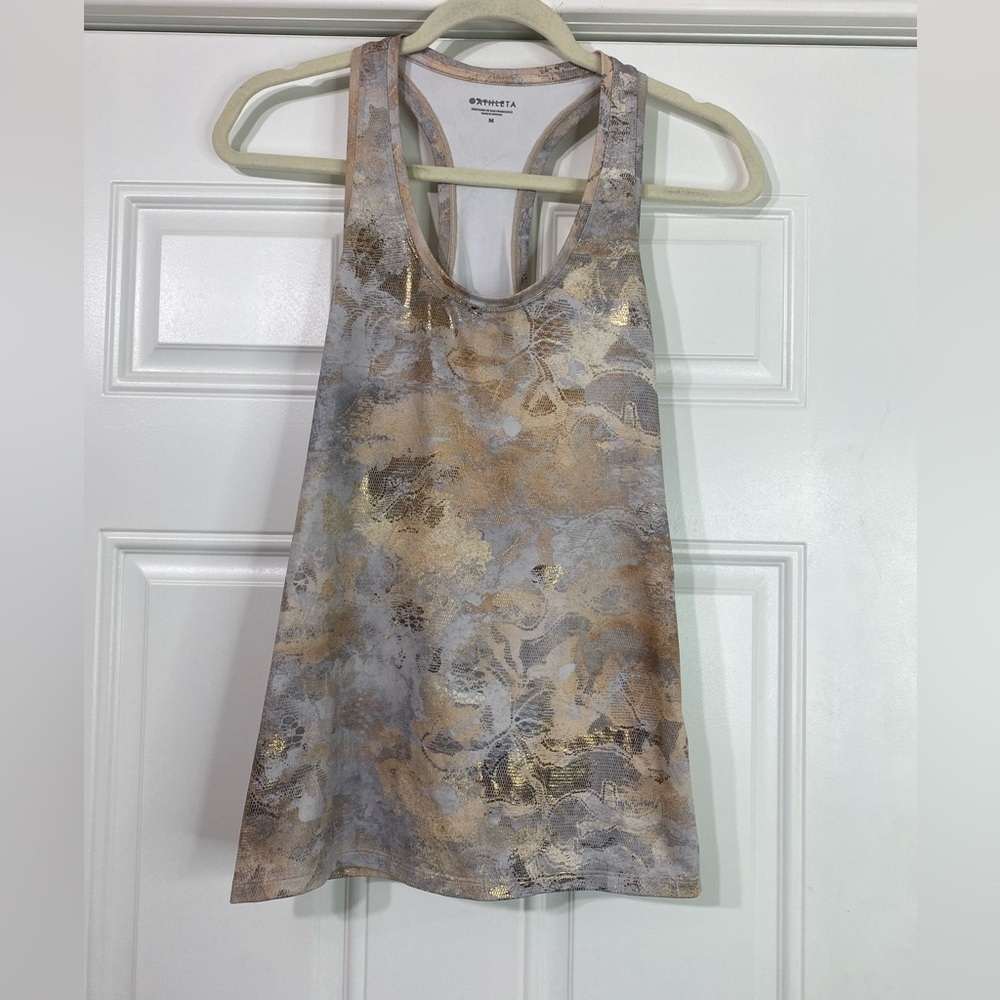 Athleta Racerback Gold Shimmer Tank Top